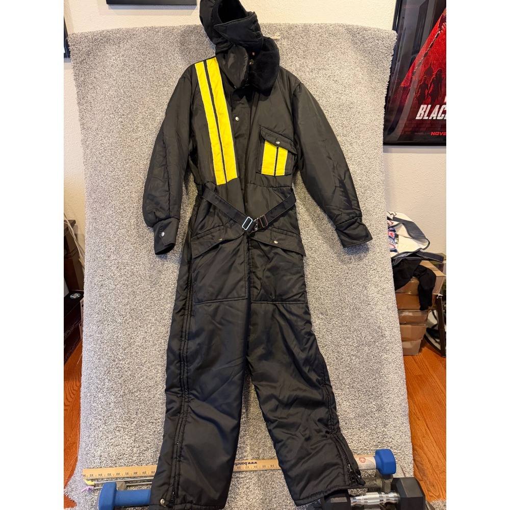 JCPenney Snowmobile‎ Suit Mens Large Black Yellow Vintage Insulated One Piece